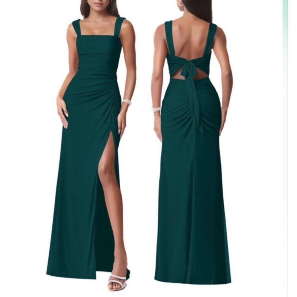 NWT Gorgeous Dark Green Sz L (8-10) Tank Stretched Evening Maxi Long Gown Dress